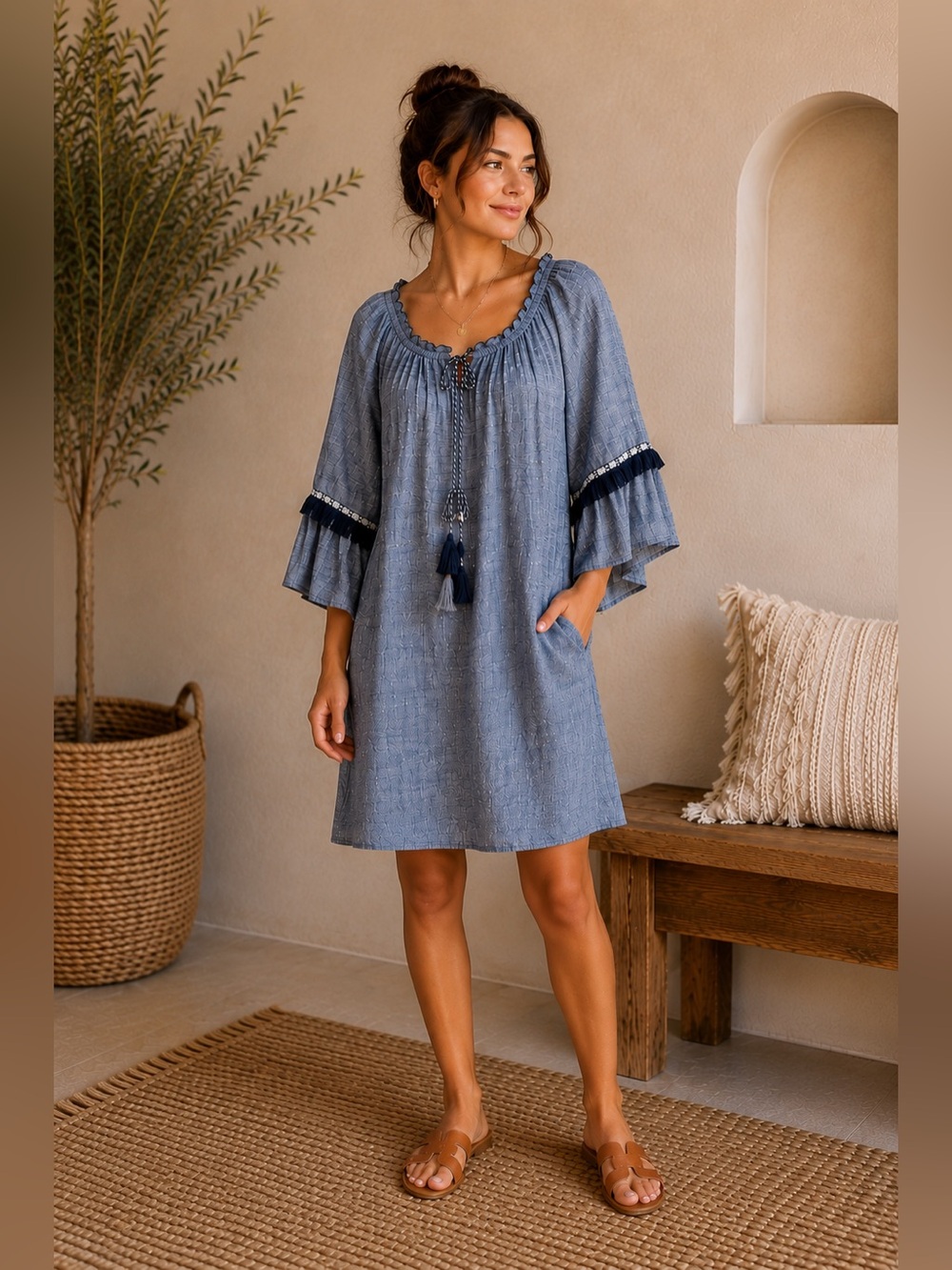 Style & Co Chambray Bell Sleeve Dress